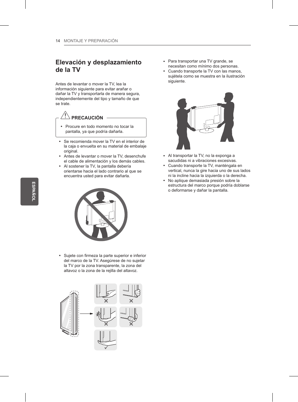 Elevación y desplazamiento de la tv | LG 42LN5200 User Manual | Page 118 / 208