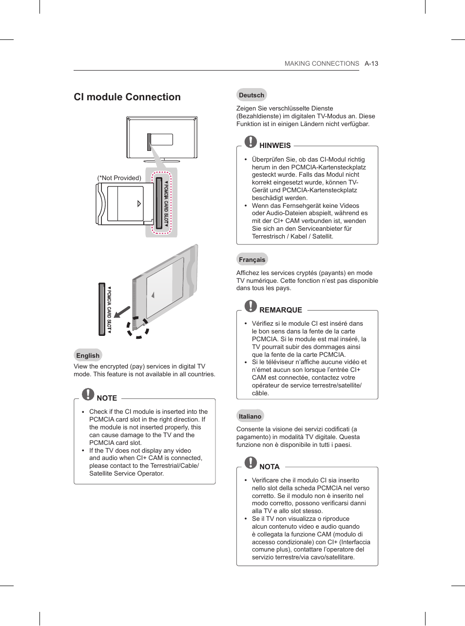 Ci module connection | LG 42LN5200 User Manual | Page 13 / 208