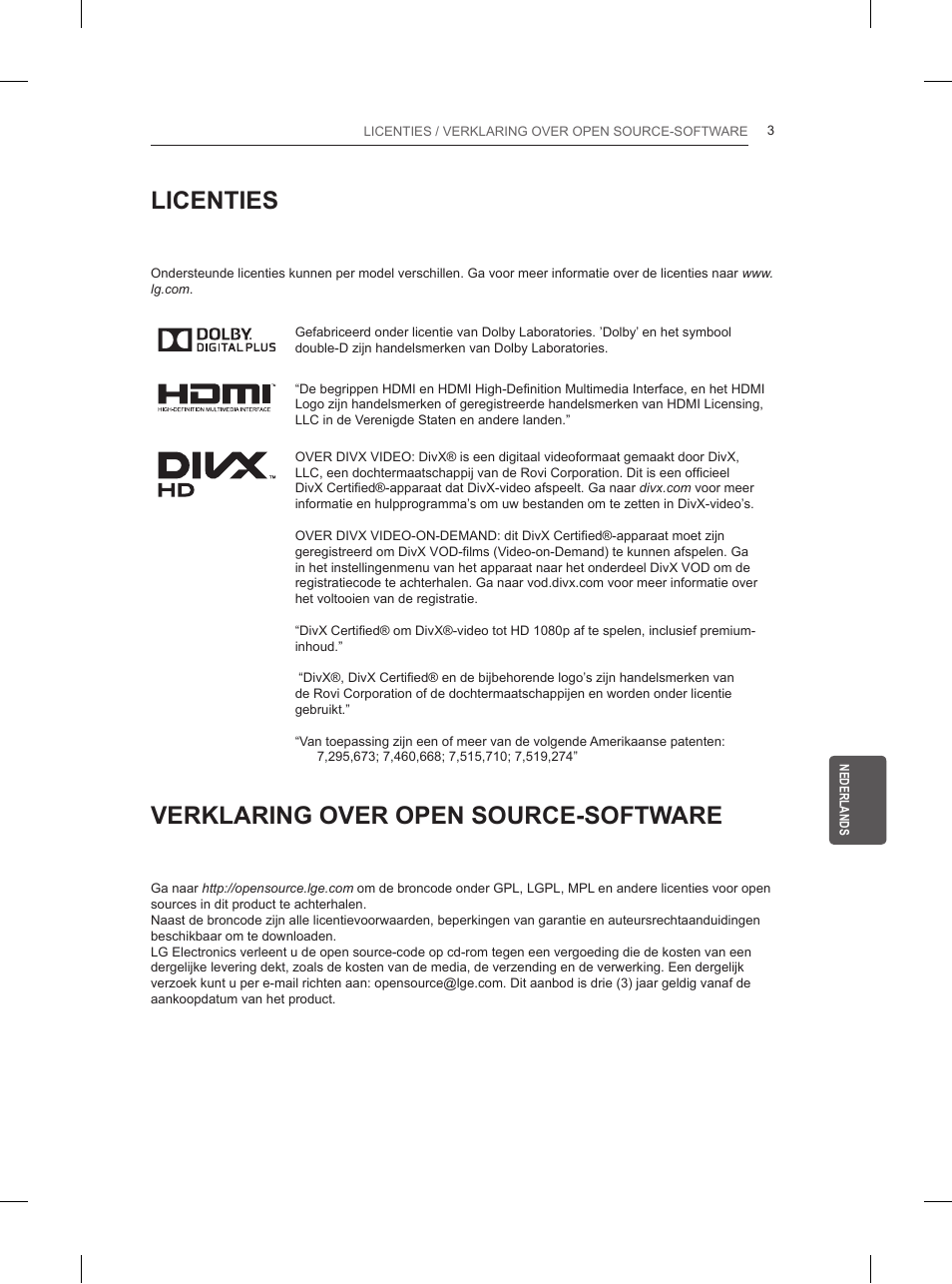 Licenties, Verklaring over open source-software | LG 42LN5200 User Manual | Page 147 / 208