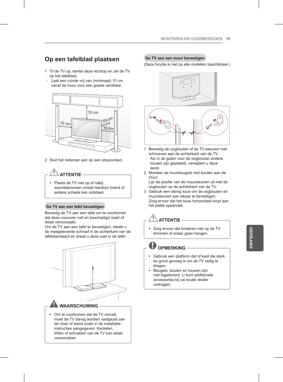 Op een tafelblad plaatsen | LG 42LN5200 User Manual | Page 159 / 208