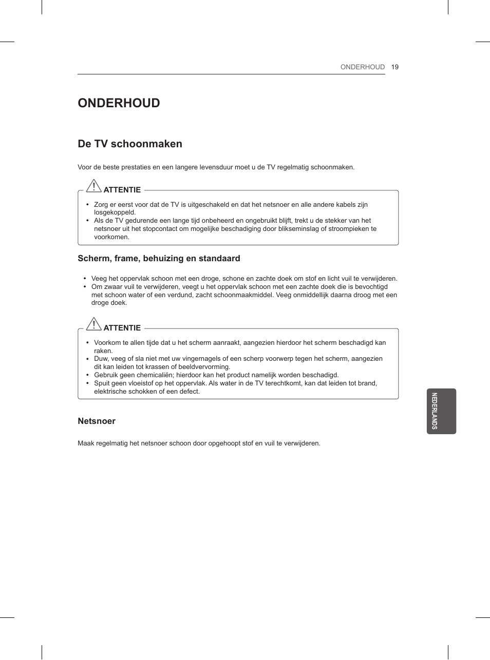 Onderhoud, De tv schoonmaken | LG 42LN5200 User Manual | Page 163 / 208