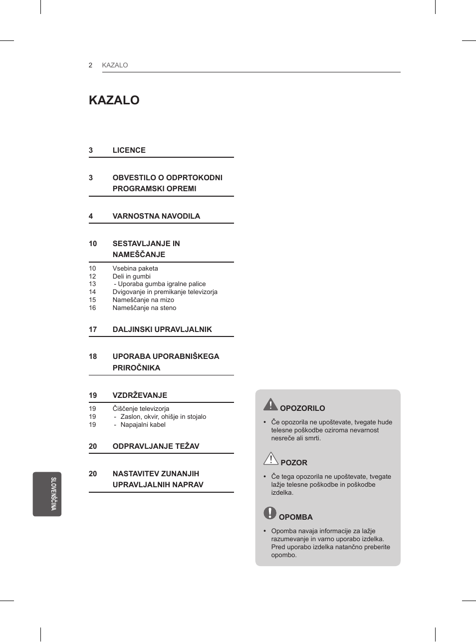 Kazalo | LG 42LN5200 User Manual | Page 186 / 208