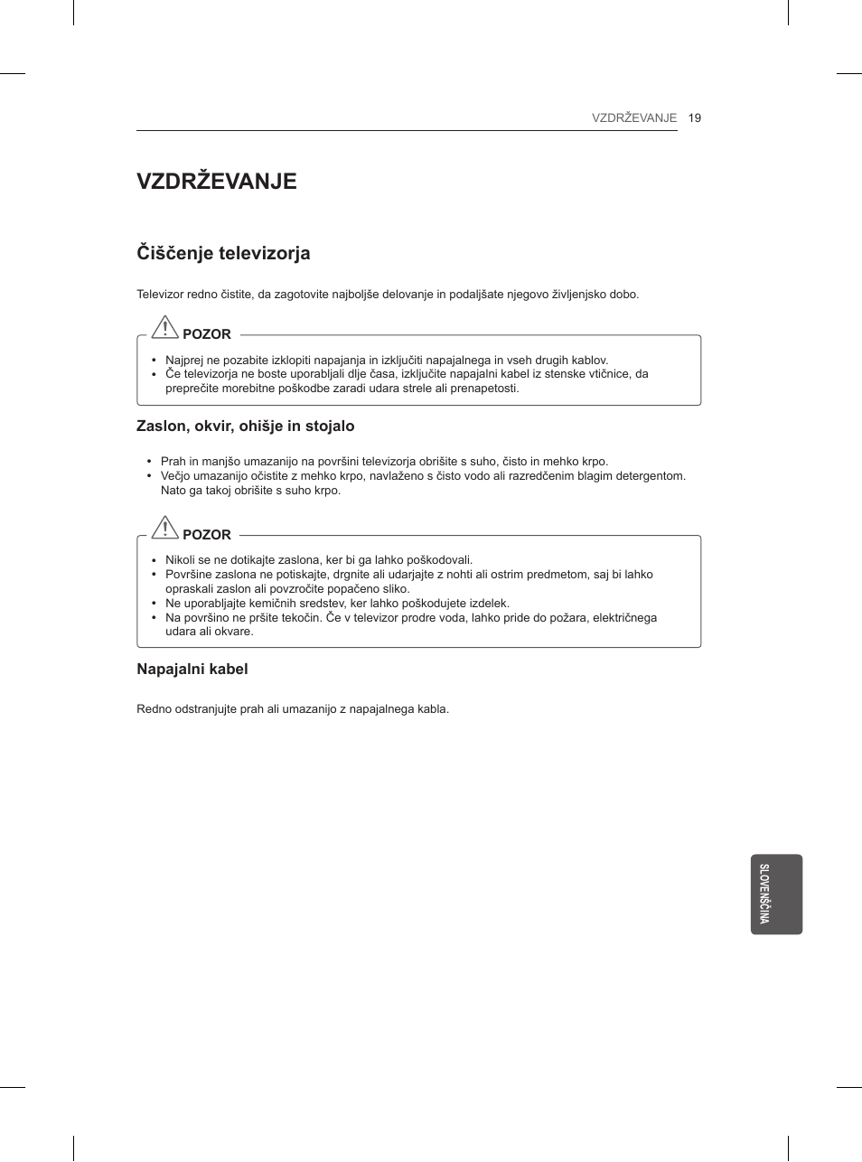 Vzdrževanje, Čiščenje televizorja | LG 42LN5200 User Manual | Page 203 / 208