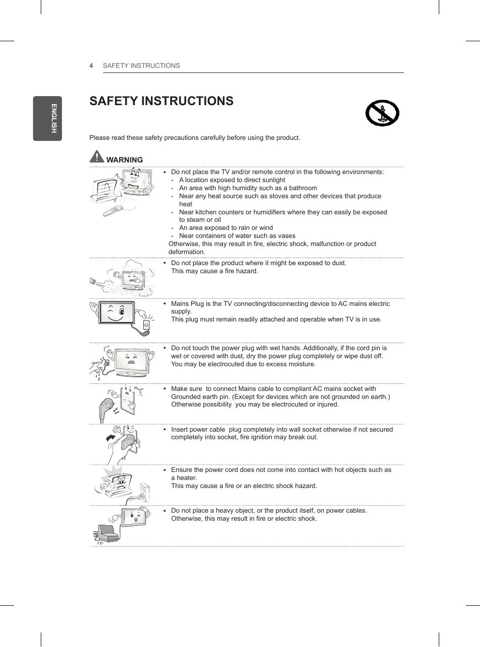 Safety instructions | LG 42LN5200 User Manual | Page 26 / 208