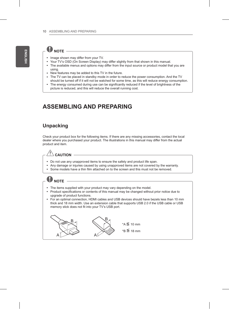 Assembling and preparing, Unpacking | LG 42LN5200 User Manual | Page 32 / 208