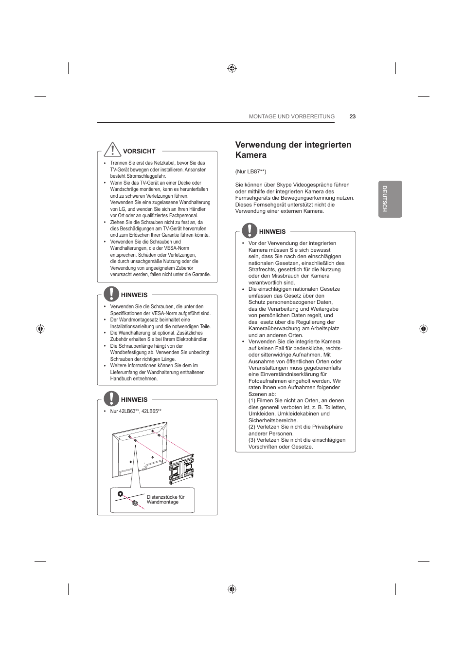 Verwendung der integrierten kamera | LG 60LB730V User Manual | Page 101 / 356