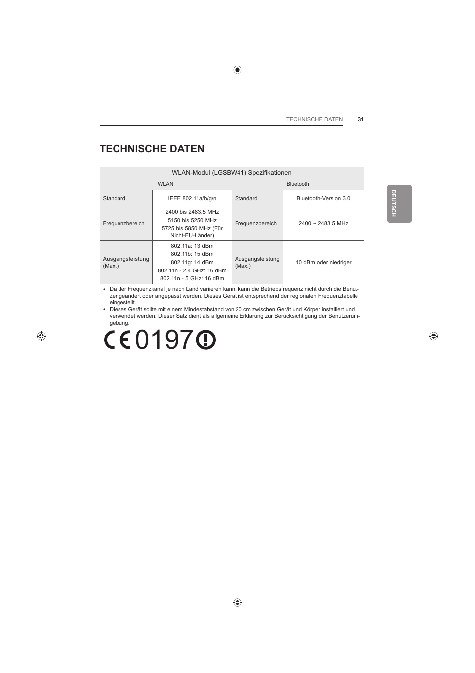 Technische daten | LG 60LB730V User Manual | Page 109 / 356