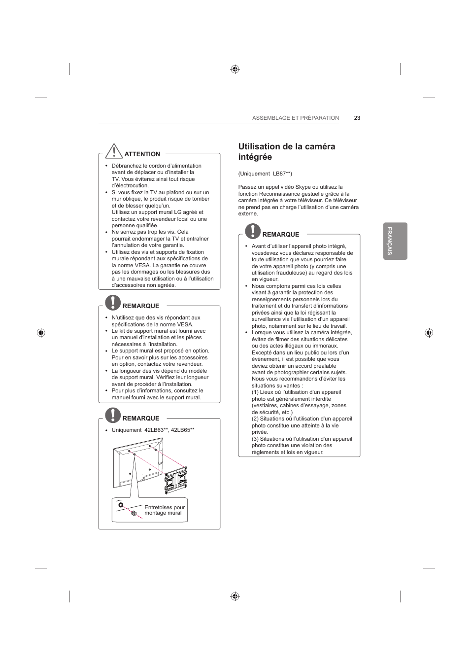 Utilisation de la caméra intégrée | LG 60LB730V User Manual | Page 133 / 356