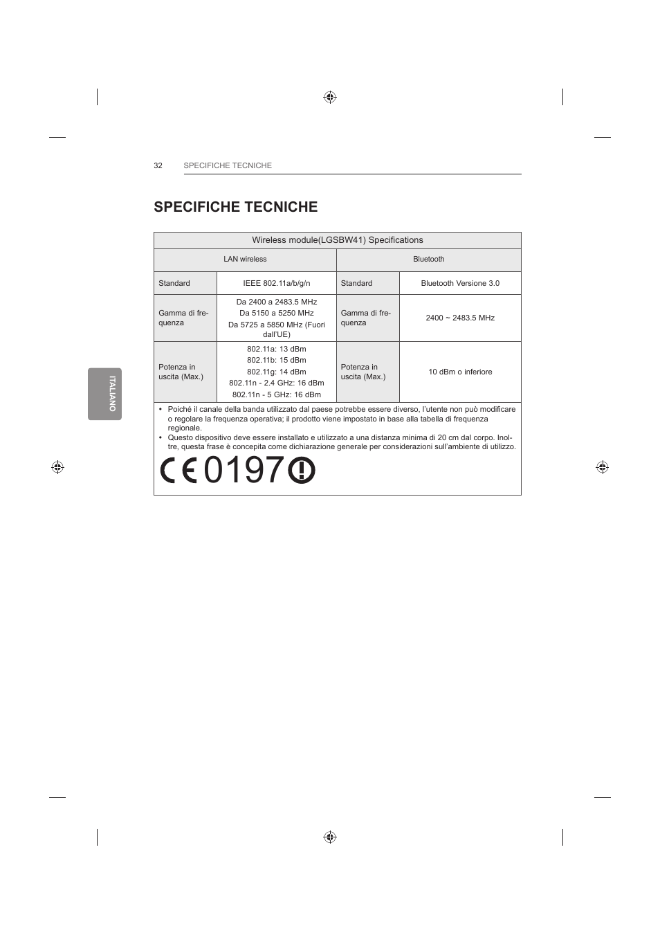 Specifiche tecniche | LG 60LB730V User Manual | Page 174 / 356