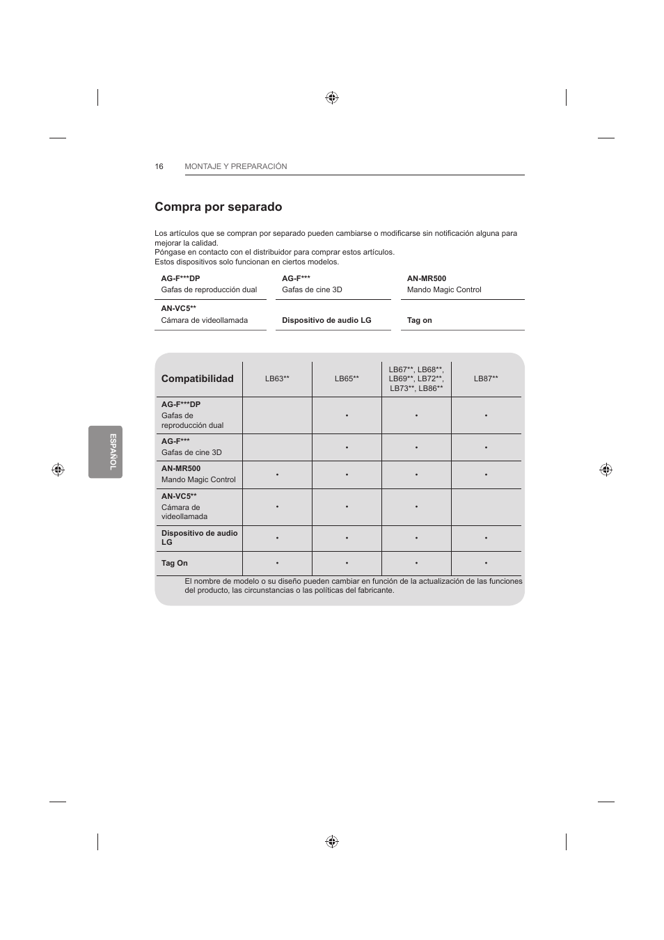 Compra por separado | LG 60LB730V User Manual | Page 202 / 356