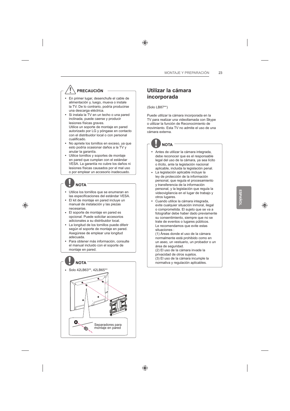 Utilizar la cámara incorporada | LG 60LB730V User Manual | Page 209 / 356