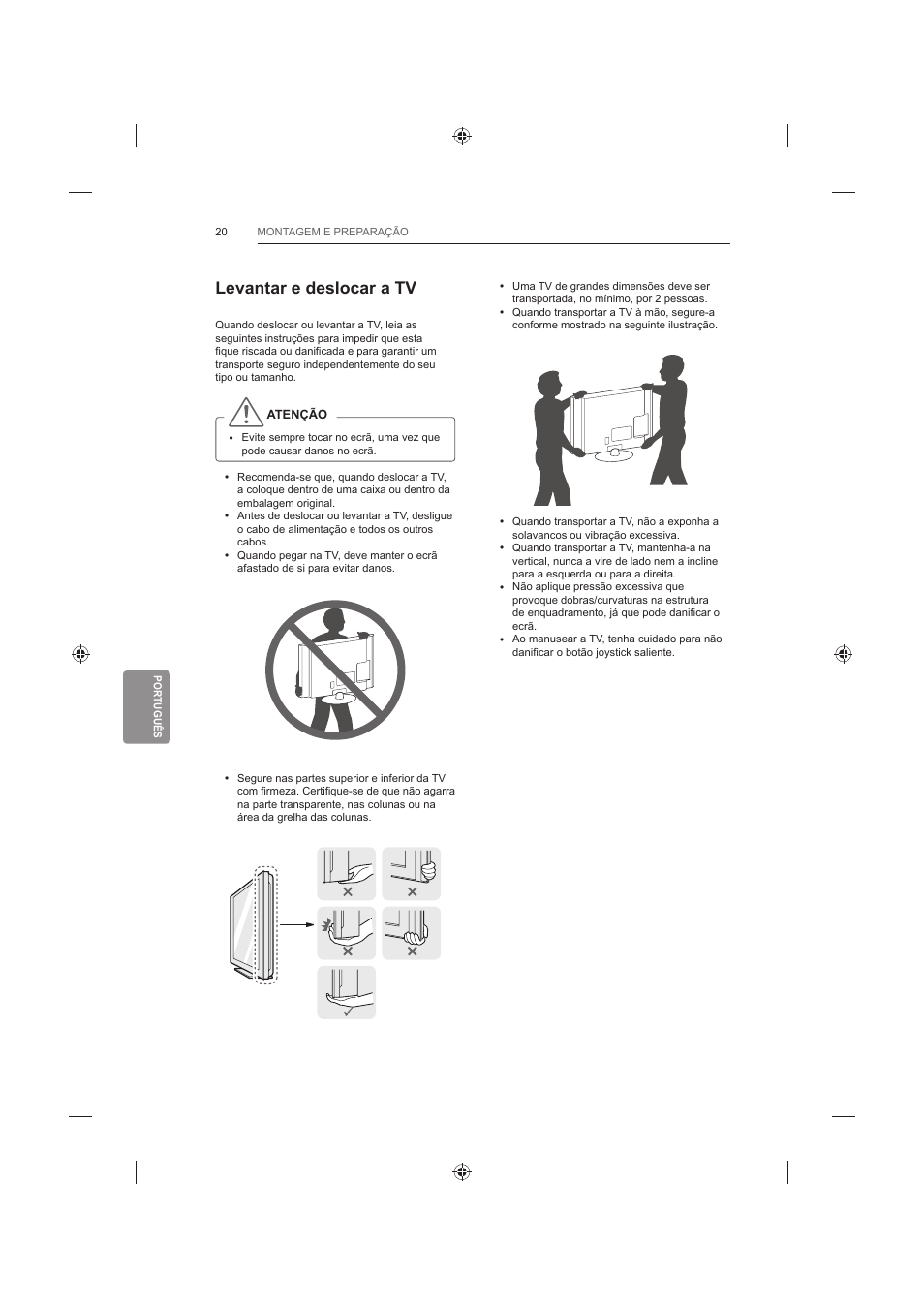 Levantar e deslocar a tv | LG 60LB730V User Manual | Page 238 / 356