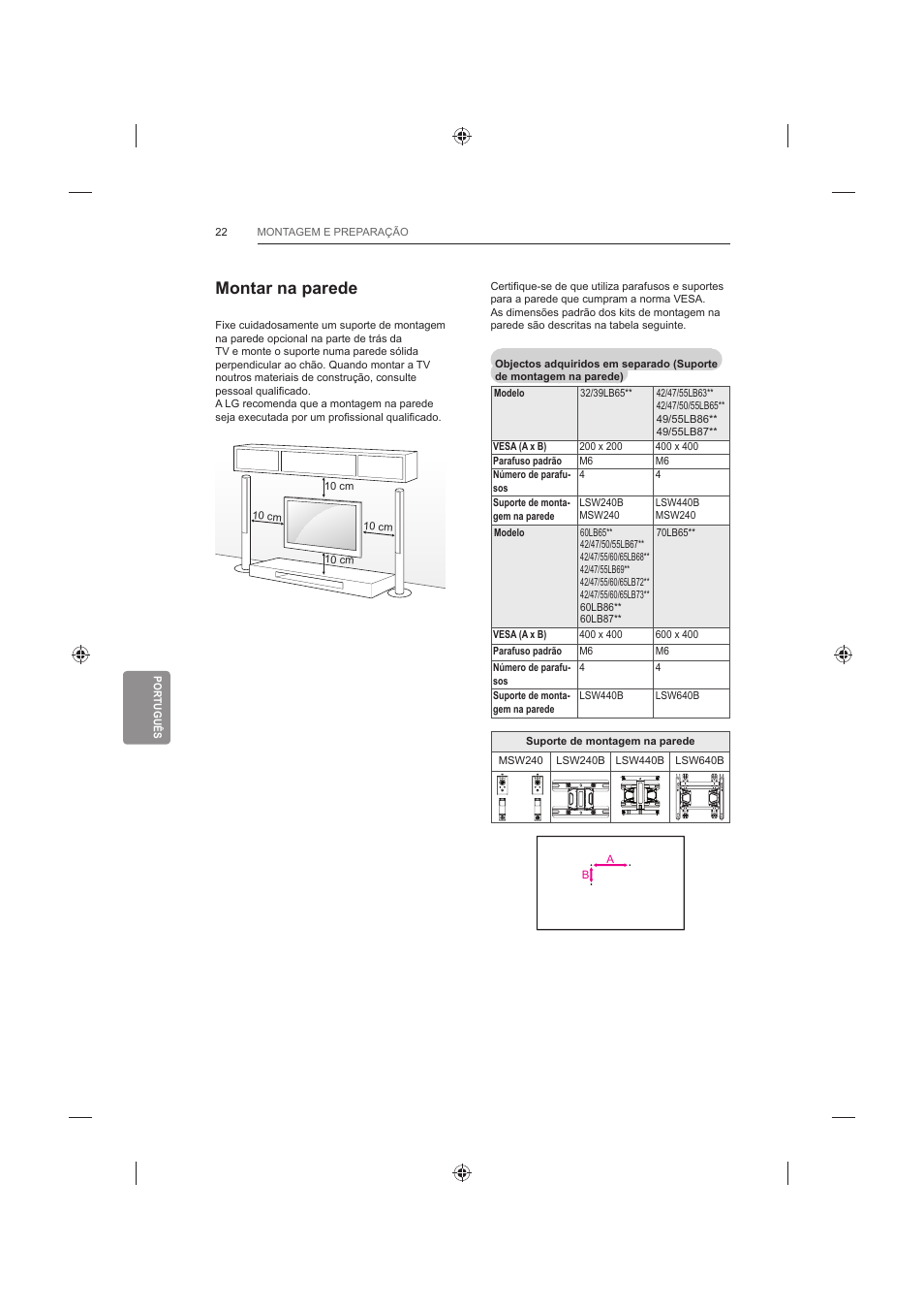 Montar na parede | LG 60LB730V User Manual | Page 240 / 356