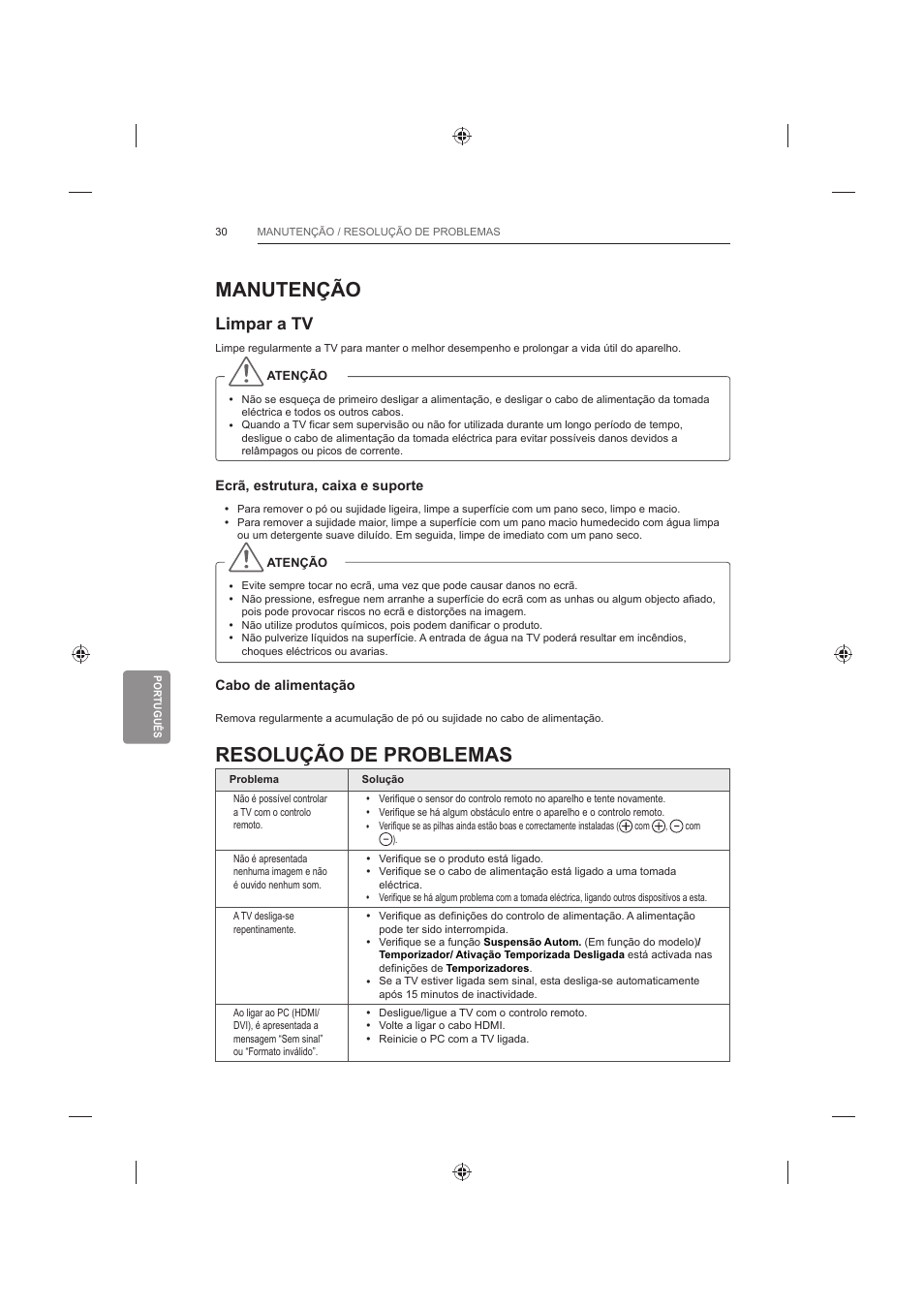 Manutenção, Resolução de problemas, Limpar a tv | LG 60LB730V User Manual | Page 248 / 356