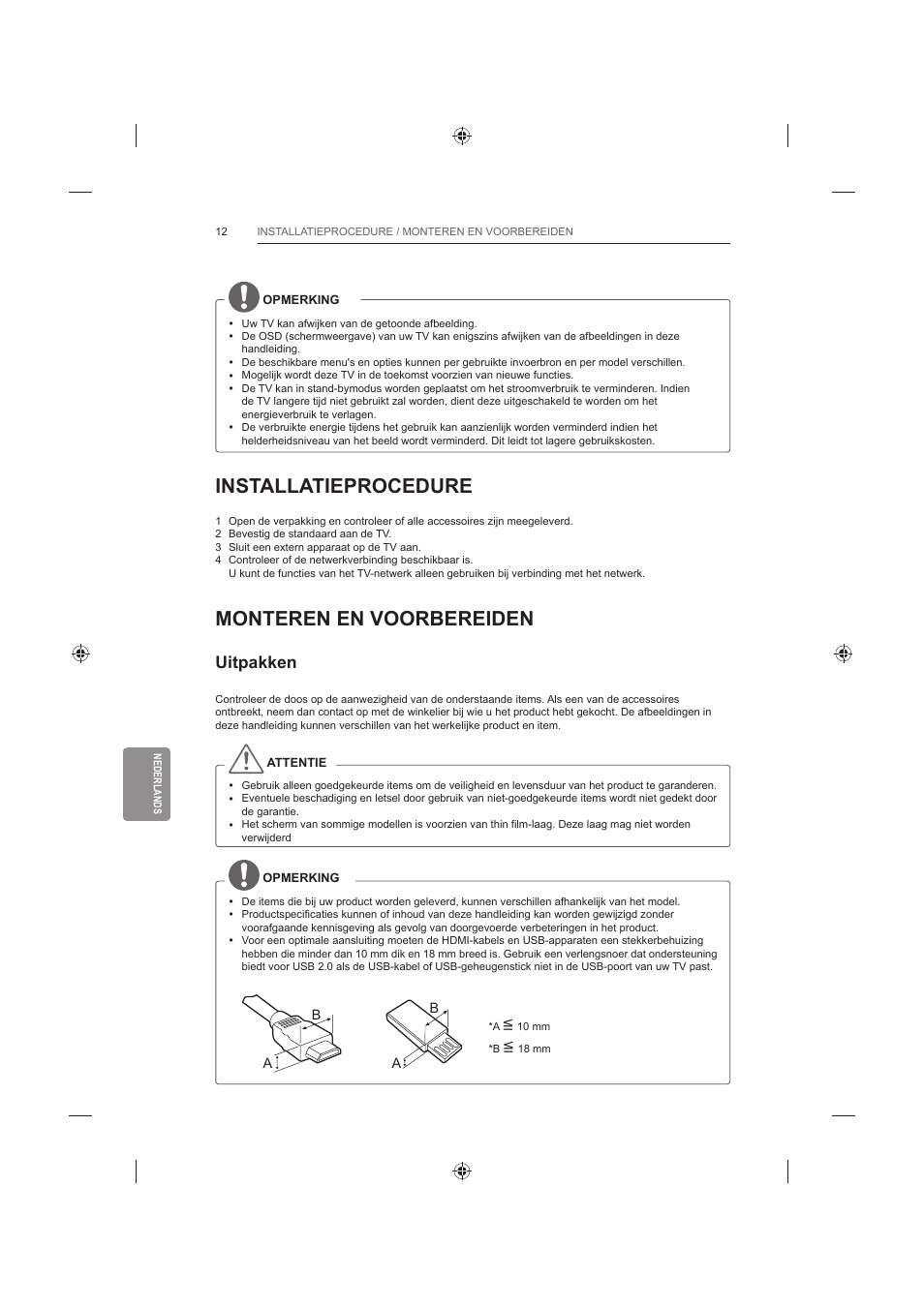 Installatieprocedure, Monteren en voorbereiden, Uitpakken | LG 60LB730V User Manual | Page 262 / 356