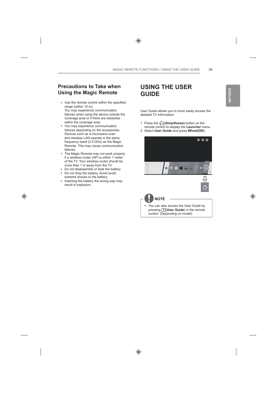 Using the user guide, Precautions to take when using the magic remote | LG 60LB730V User Manual | Page 75 / 356