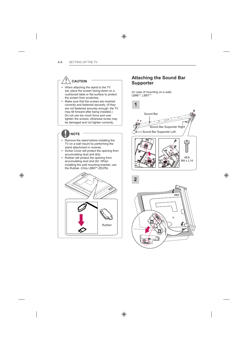 Attaching the sound bar supporter | LG 60LB730V User Manual | Page 8 / 356