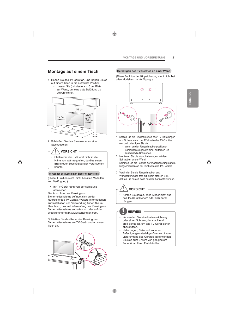 Montage auf einem tisch | LG 60LB730V User Manual | Page 99 / 356