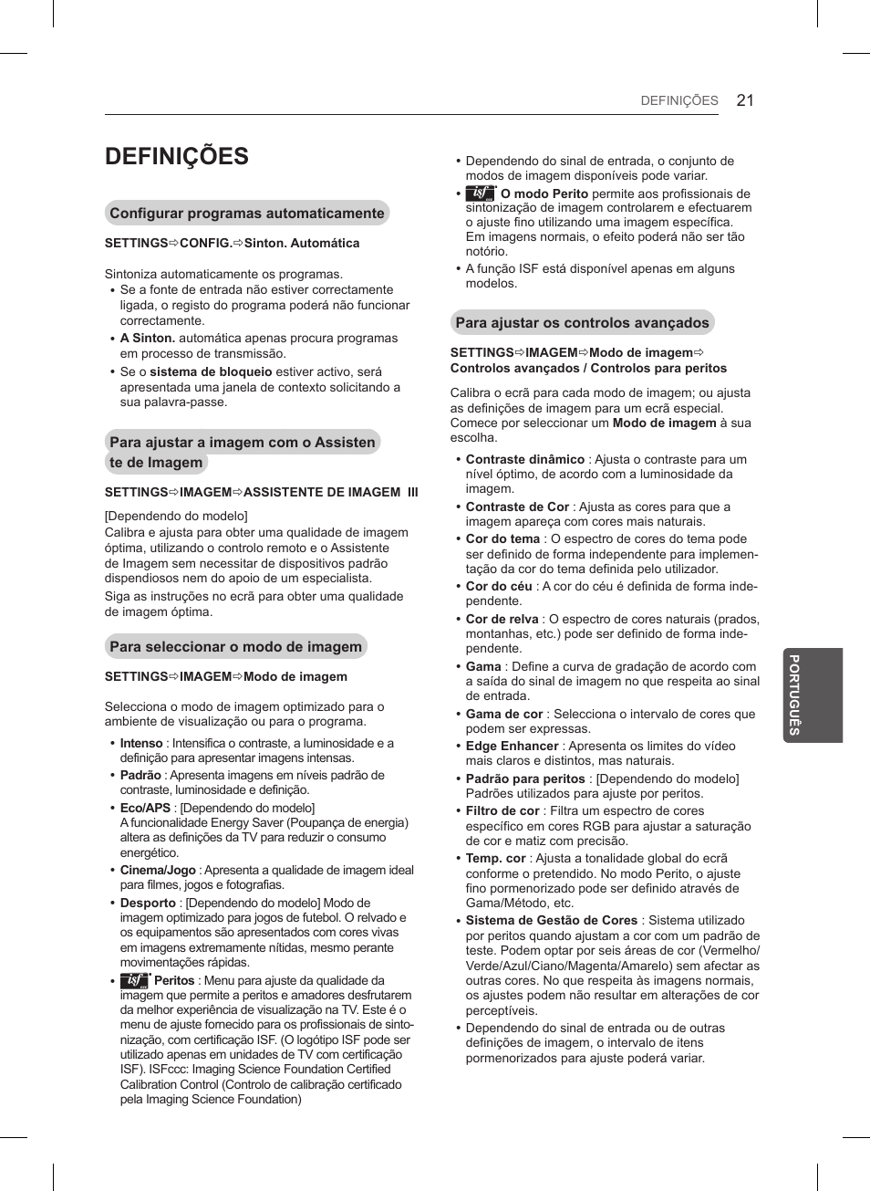 Definições | LG 55LB6200 User Manual | Page 187 / 288