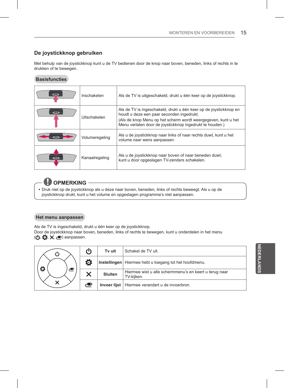 De joystickknop gebruiken, Opmerking | LG 55LB6200 User Manual | Page 209 / 288