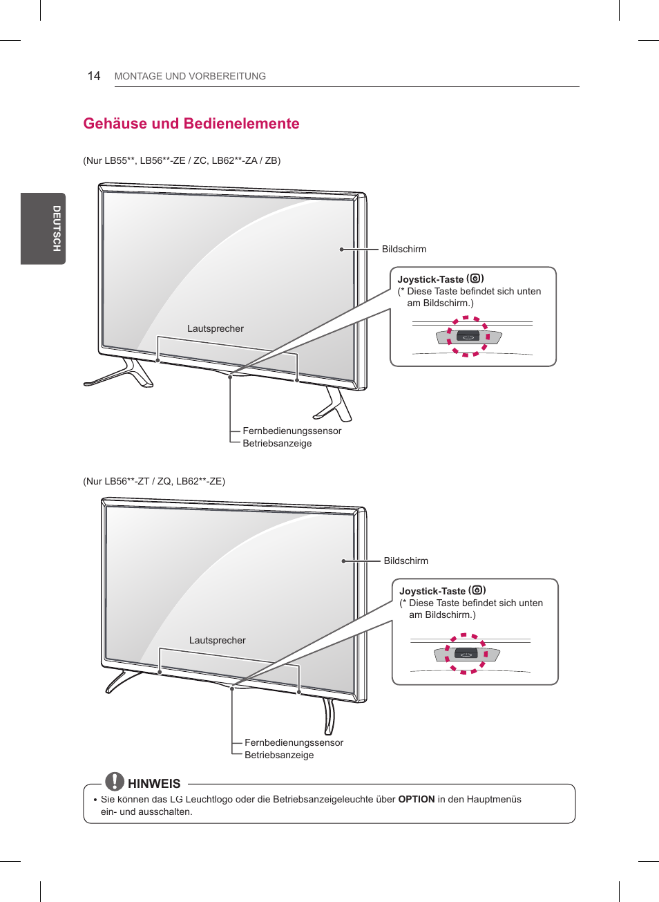 Gehäuse und bedienelemente | LG 55LB6200 User Manual | Page 58 / 288