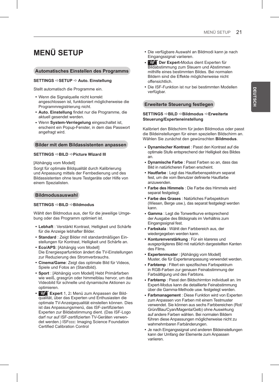 Menü setup | LG 55LB6200 User Manual | Page 65 / 288