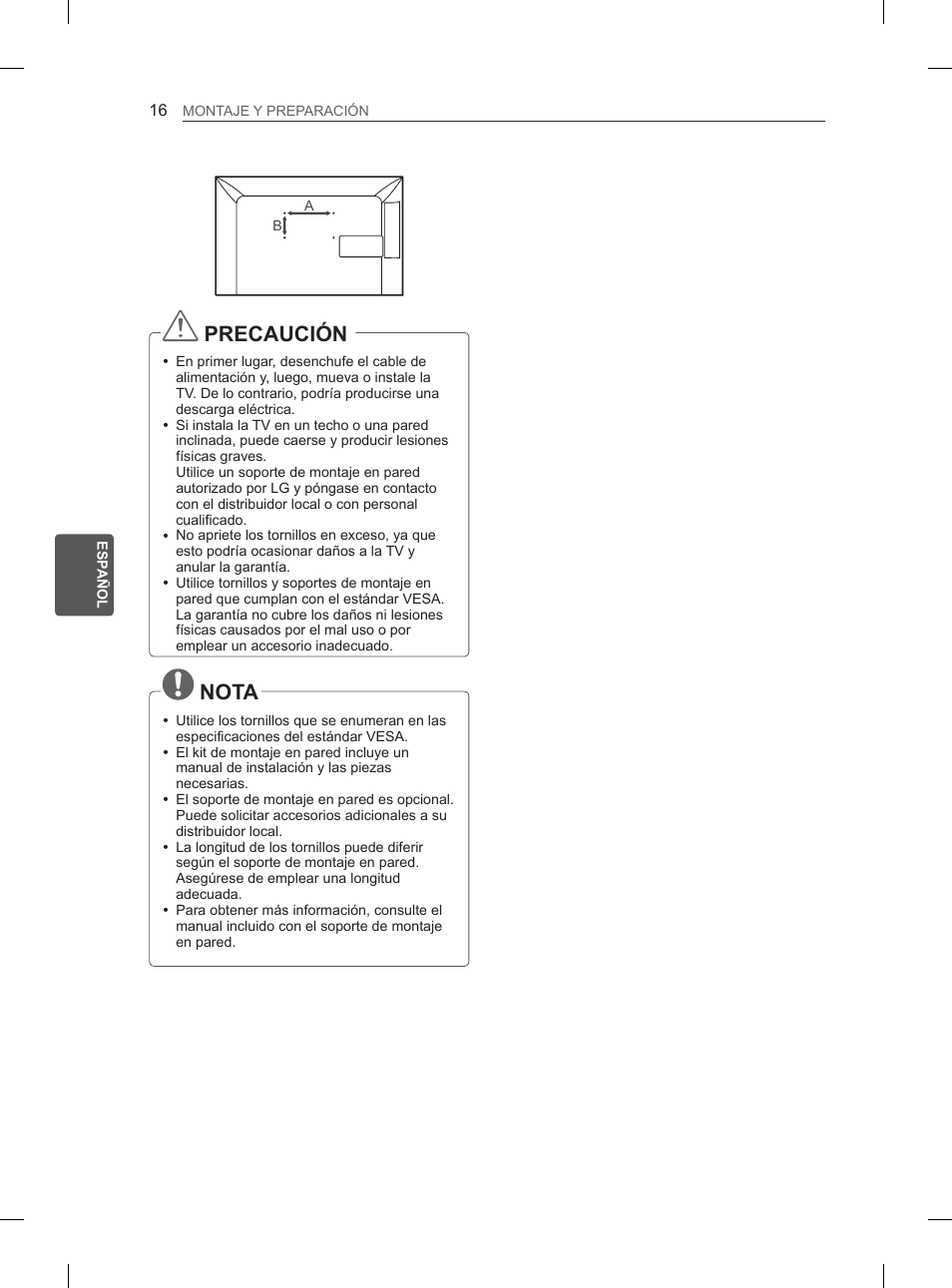 Precaución, Nota | LG 26LN450B User Manual | Page 107 / 223