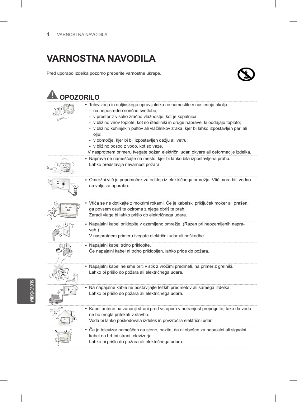 Varnostna navodila, Opozorilo | LG 26LN450B User Manual | Page 175 / 223