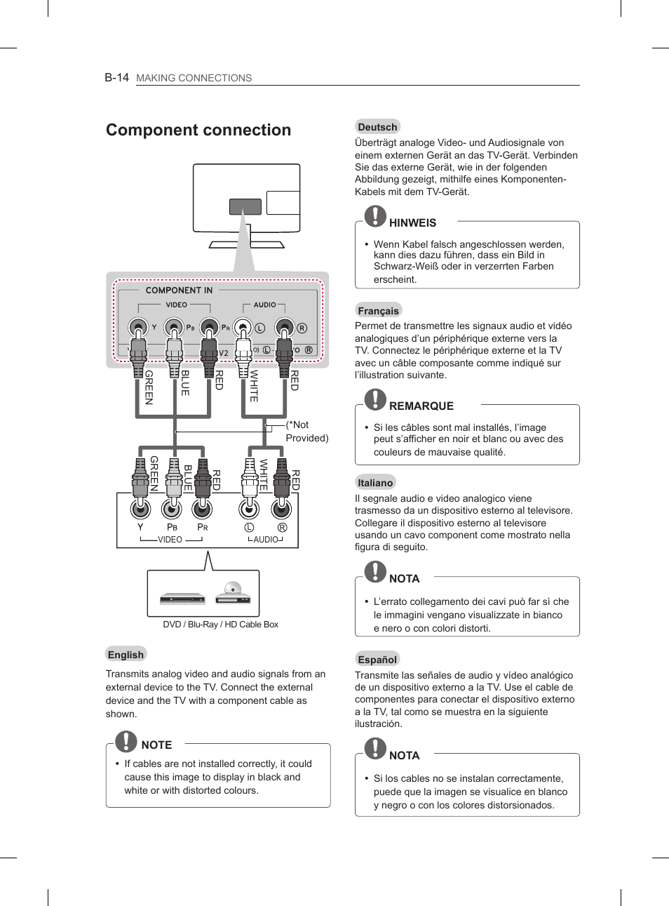 Component connection | LG 26LN450B User Manual | Page 205 / 223