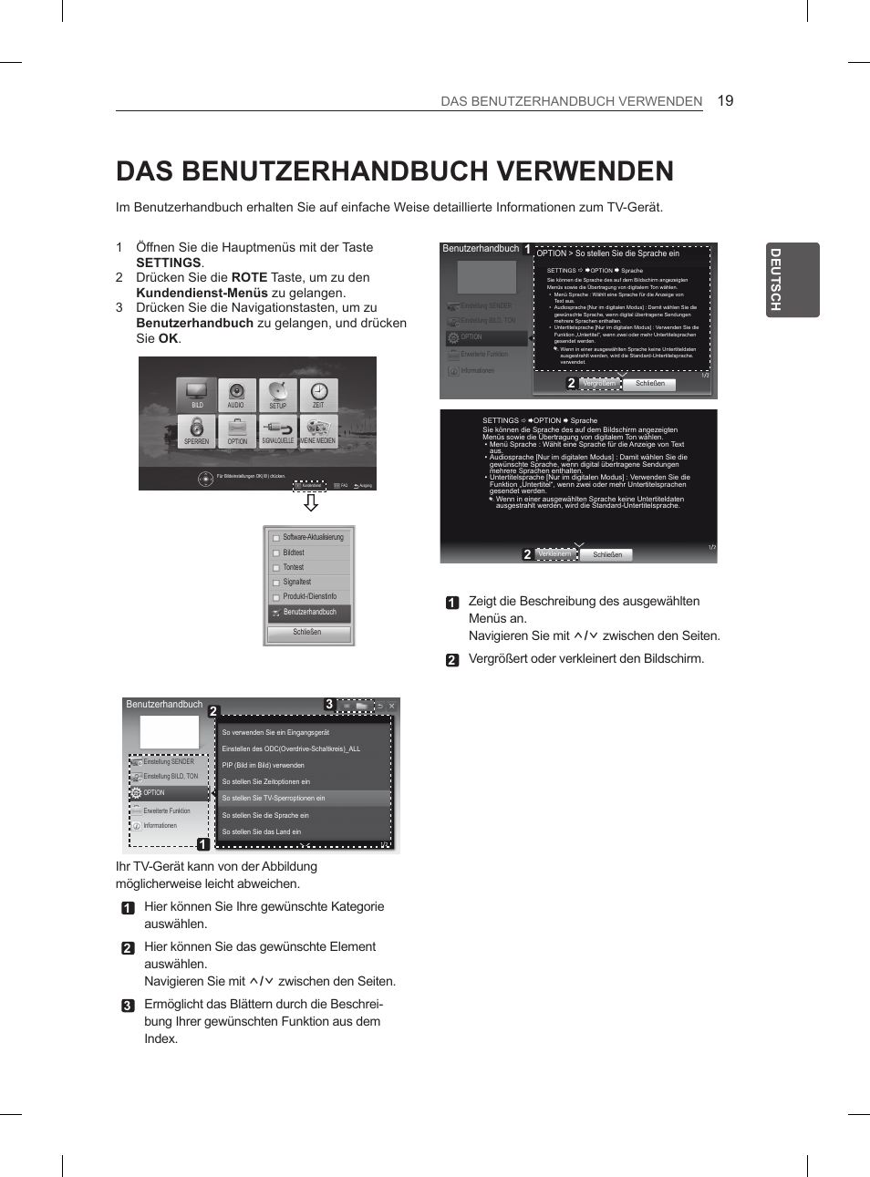 Das benutzerhandbuch verwenden, De u deutsch das benutzerhandbuch verwenden 1 2 | LG 26LN450B User Manual | Page 46 / 223