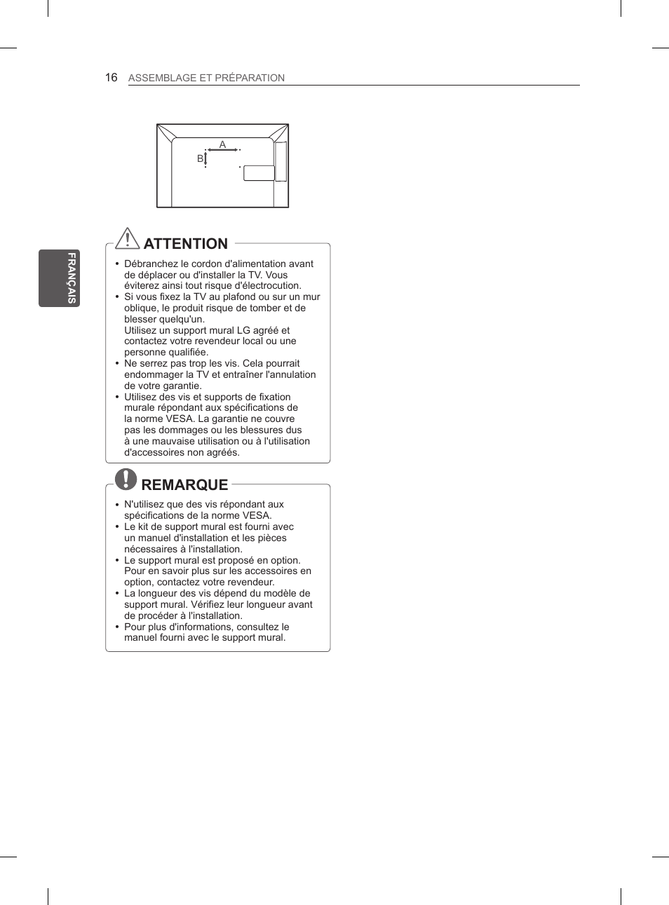 Attention, Remarque | LG 26LN450B User Manual | Page 63 / 223