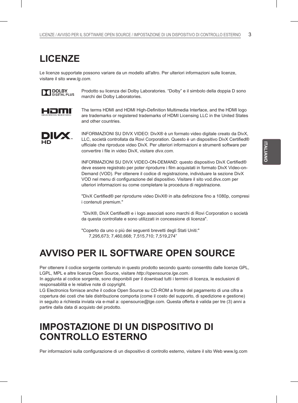 Licenze, Avviso per il software open source | LG 26LN450B User Manual | Page 70 / 223
