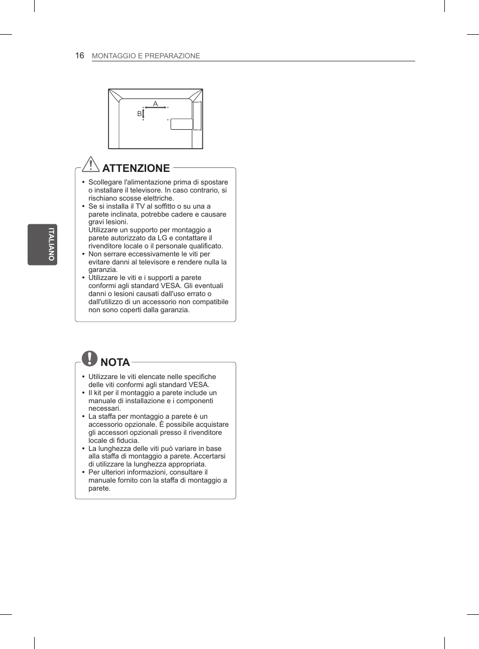 Attenzione, Nota | LG 26LN450B User Manual | Page 83 / 223