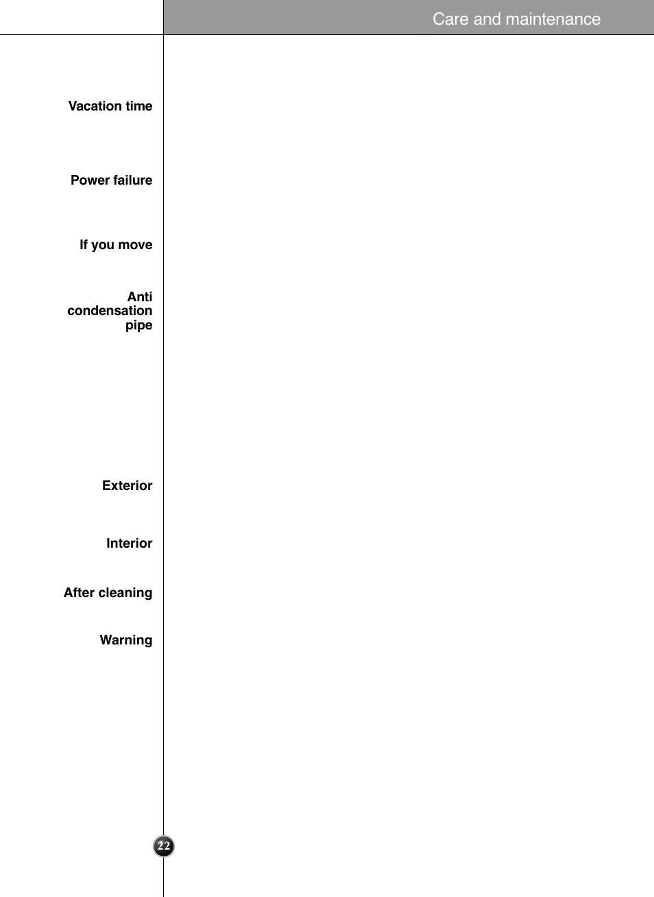 General information cleaning, 00 suggestion on food storage, Care and maintenance | LG GRL2060TQA User Manual | Page 22 / 82