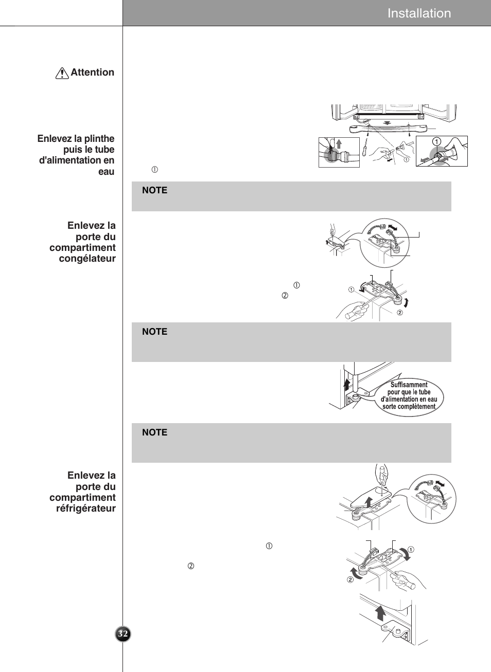 Comment enlever la porte, Installation | LG GRL2060TQA User Manual | Page 32 / 82