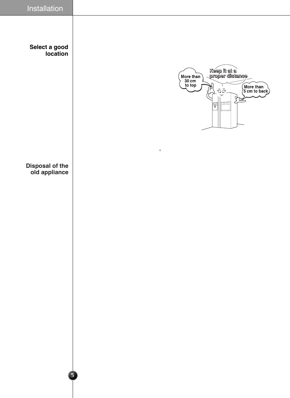 Where to install, Installation | LG GRL2060TQA User Manual | Page 5 / 82