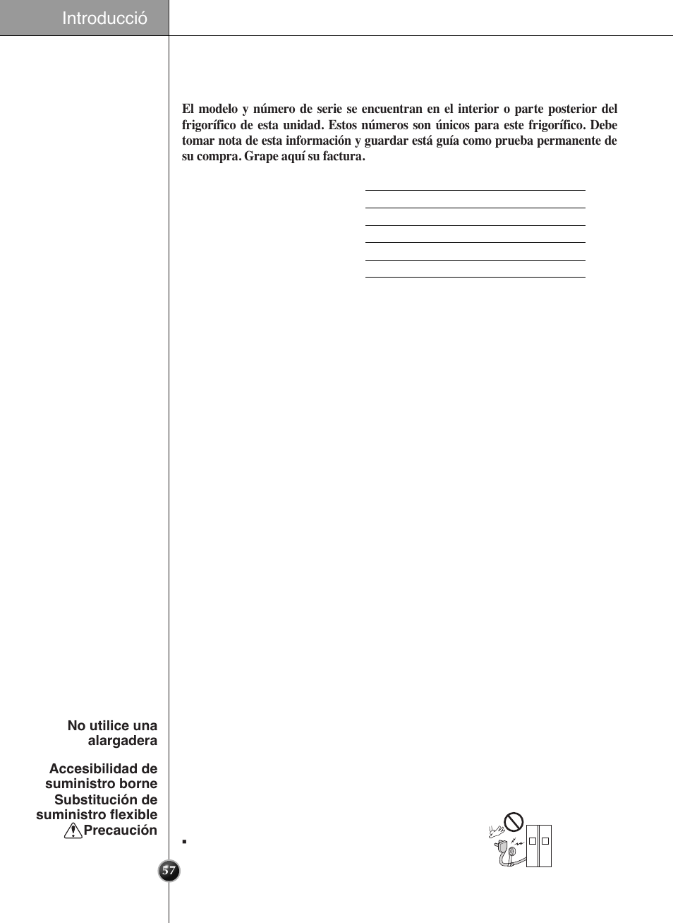 Datos preliminares, Instrucciones de seguridad, Introducció | LG GRL2060TQA User Manual | Page 57 / 82