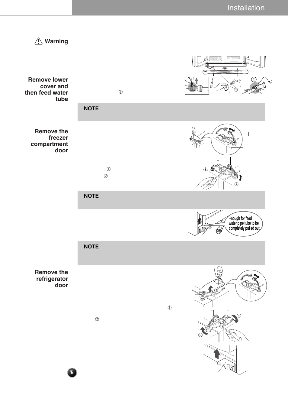 Door removal, Installation | LG GRL2060TQA User Manual | Page 6 / 82
