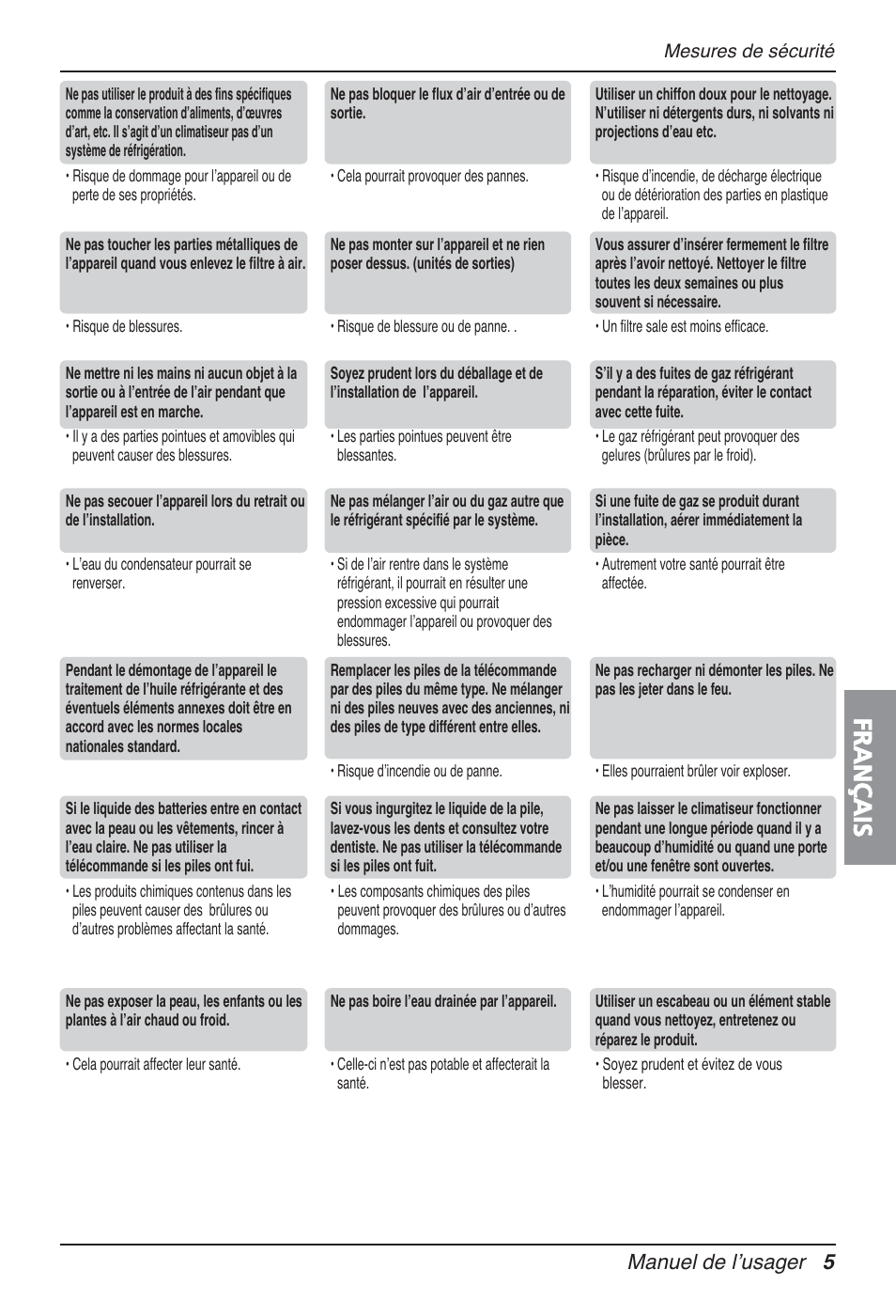 Français, Manuel de l’usager 5 | LG UT30 User Manual | Page 119 / 304
