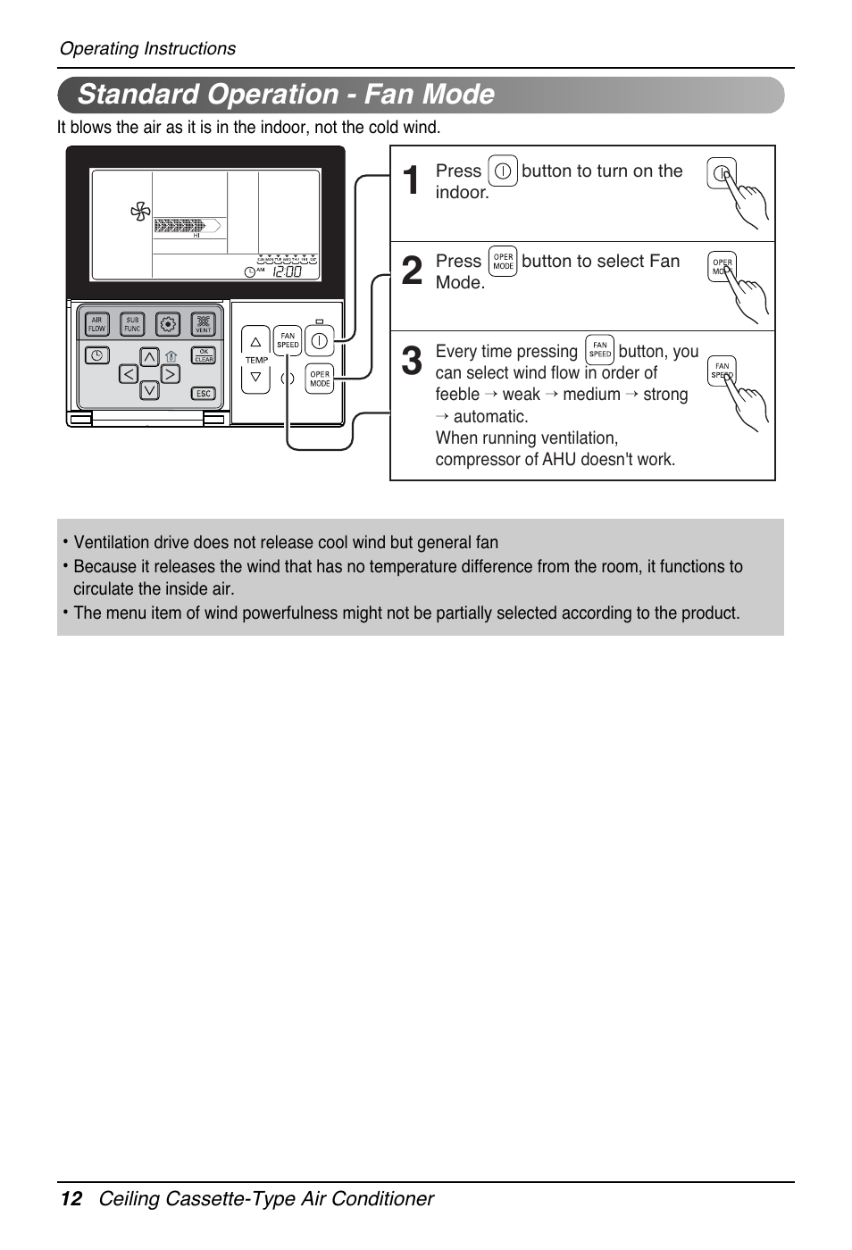 Standard operation - fan mode | LG UT30 User Manual | Page 12 / 304
