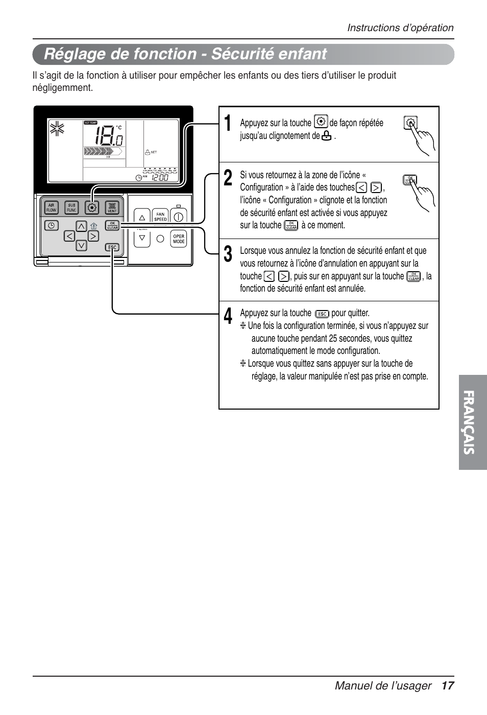 Réglage de fonction - sécurité enfant | LG UT30 User Manual | Page 131 / 304