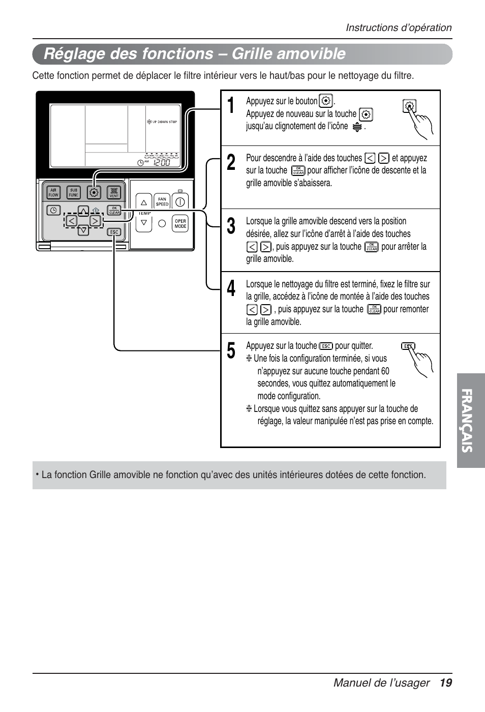 Réglage des fonctions – grille amovible | LG UT30 User Manual | Page 133 / 304