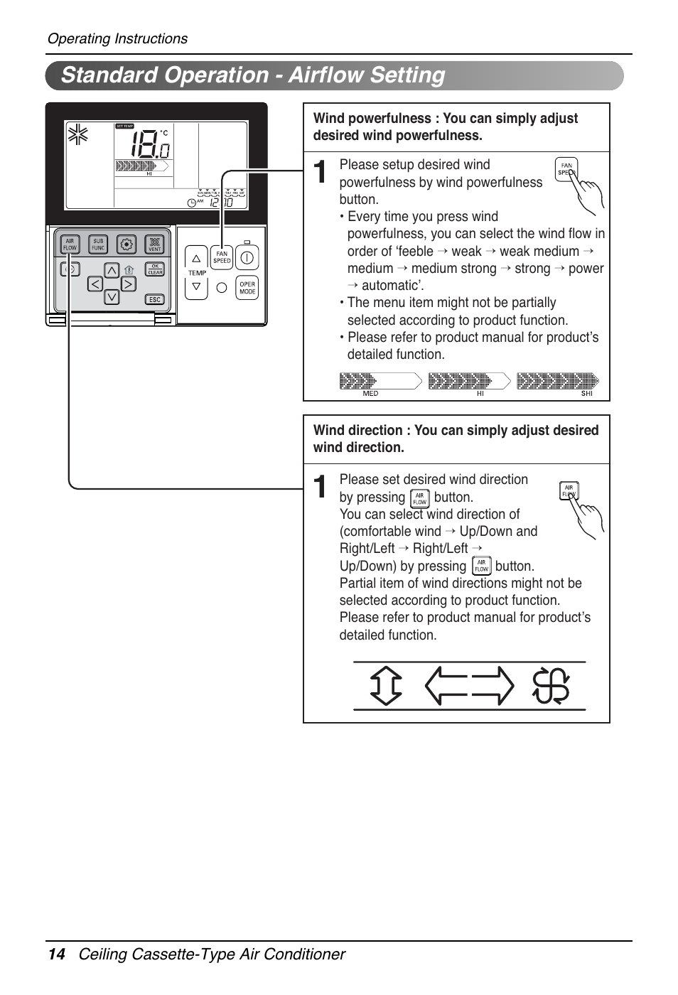 Standard operation - airflow setting | LG UT30 User Manual | Page 14 / 304