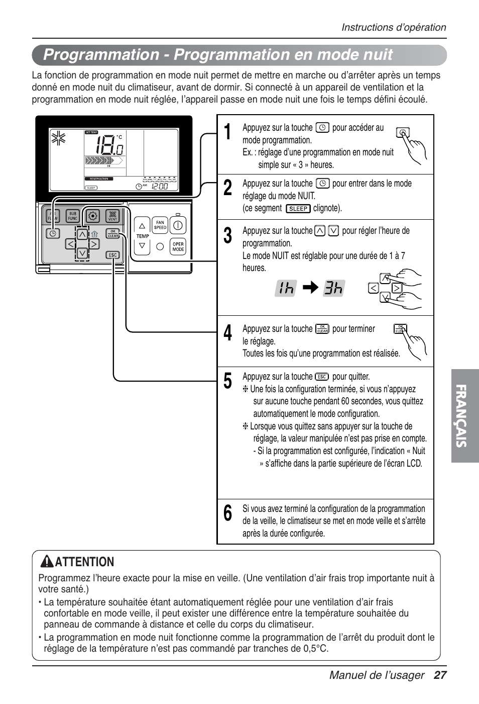 Programmation - programmation en mode nuit | LG UT30 User Manual | Page 141 / 304