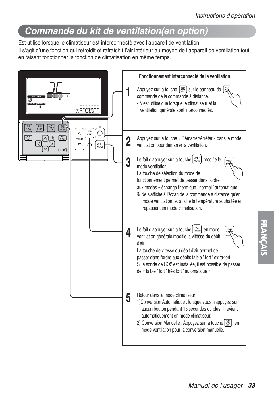 Commande du kit de ventilation(en option) | LG UT30 User Manual | Page 147 / 304