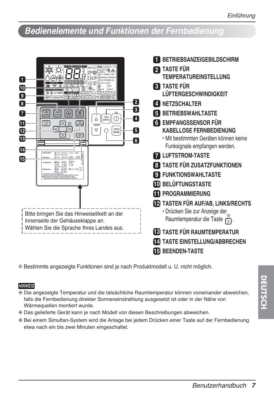 Bedienelemente und funktionen der fernbedienung, Deutsch | LG UT30 User Manual | Page 159 / 304