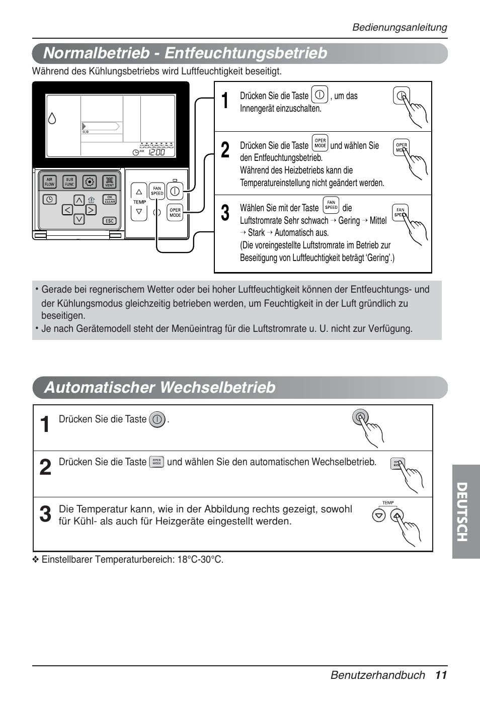 Automatischer wechselbetrieb, Normalbetrieb - entfeuchtungsbetrieb | LG UT30 User Manual | Page 163 / 304