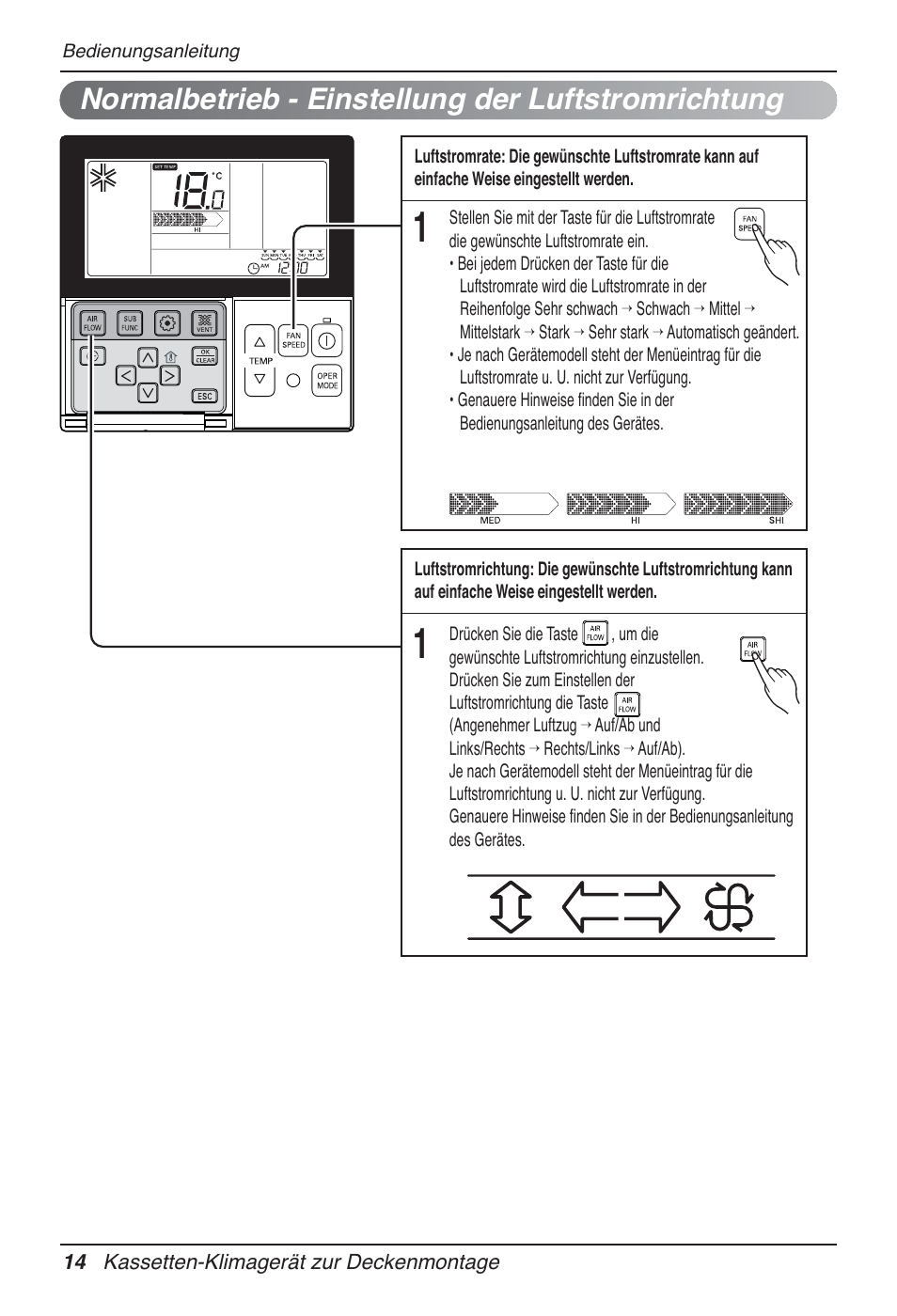 Normalbetrieb - einstellung der luftstromrichtung | LG UT30 User Manual | Page 166 / 304