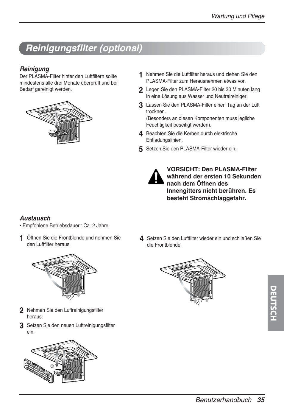 Reinigungsfilter (optional), Deutsch | LG UT30 User Manual | Page 187 / 304
