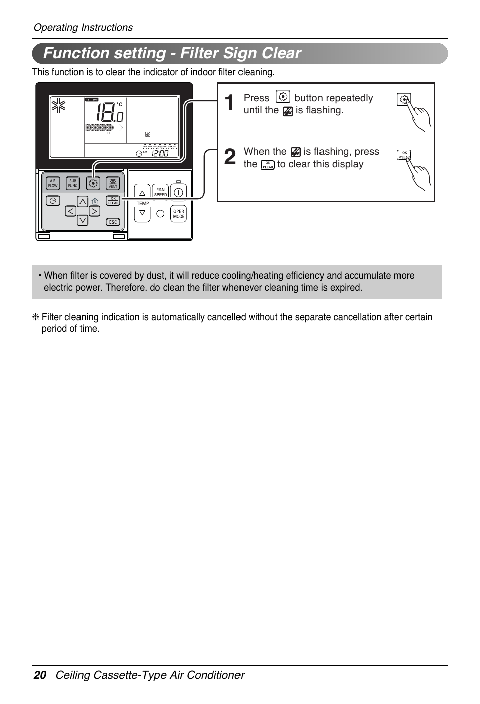 Function setting - filter sign clear | LG UT30 User Manual | Page 20 / 304